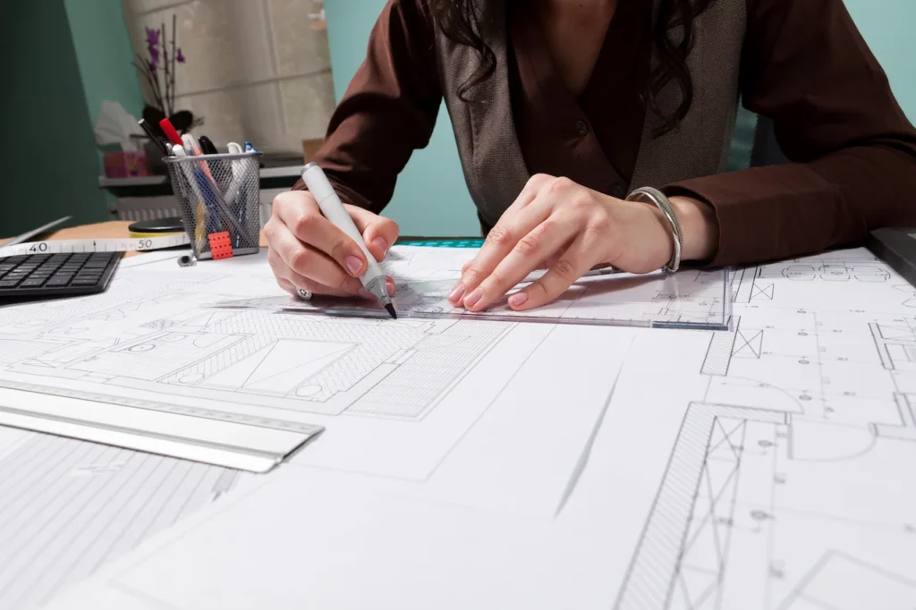Professional drafting subdivision site plans on architectural blueprints for permit approval