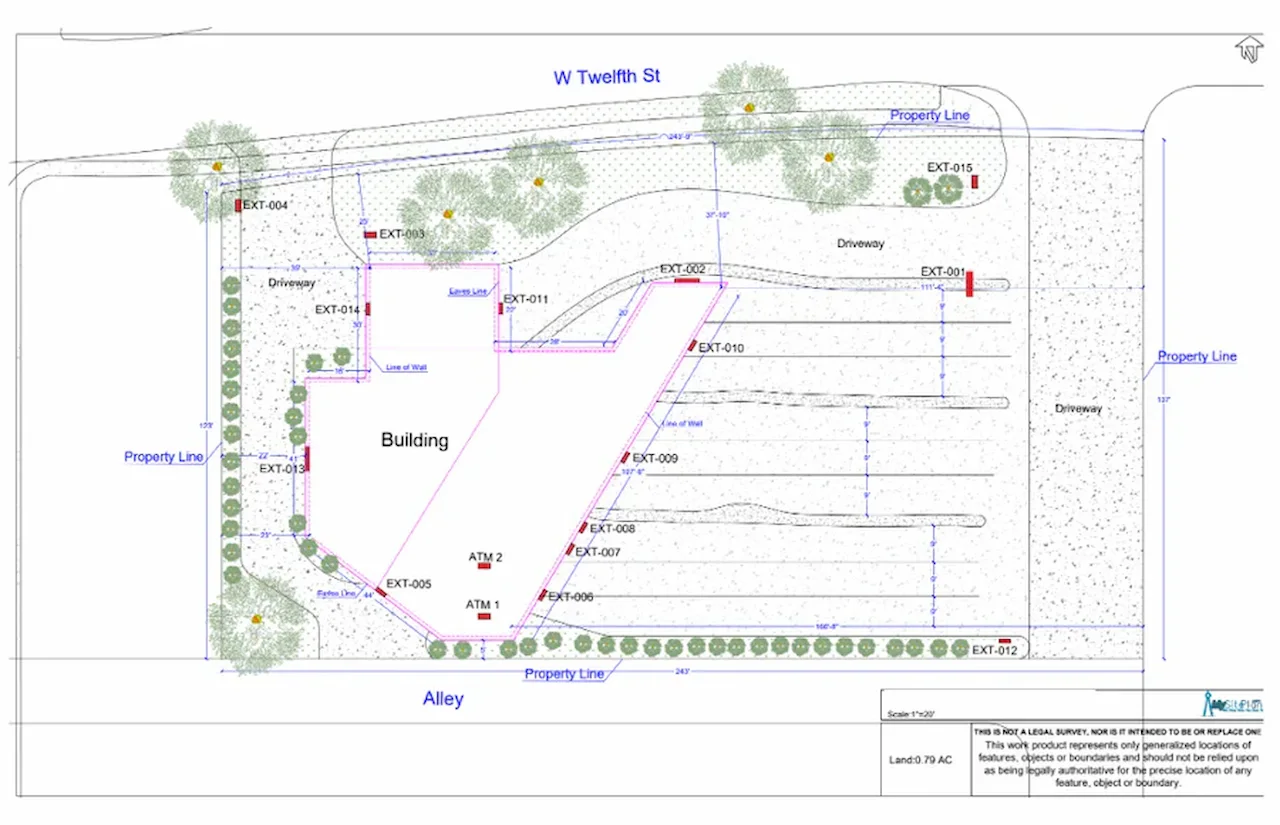 Site plan showing building layout, parking spaces, driveway, and property boundaries for permit approval