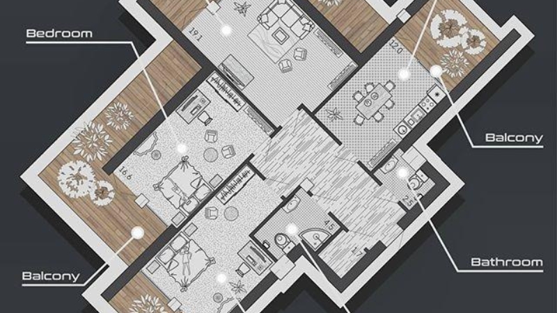 residential floor plan showing interior layout rooms walls and dimensions