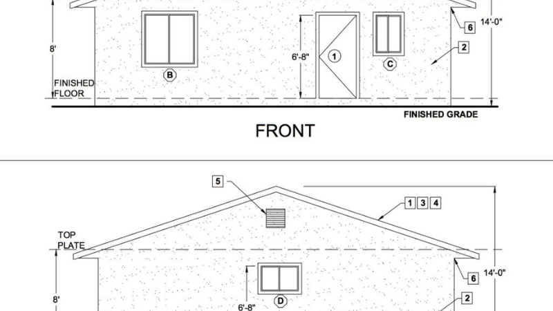ADU elevation drawing showing exterior design for accessory dwelling unit permits