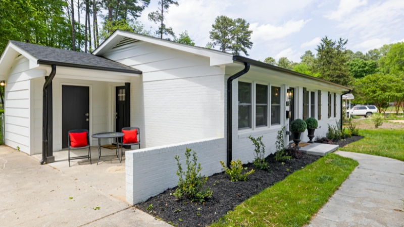 A newly constructed detached accessory dwelling unit ADU in an urban Arizona residential backyard.