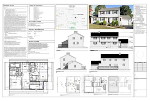 elevation drawing showing exterior view of building with doors windows and facade details
