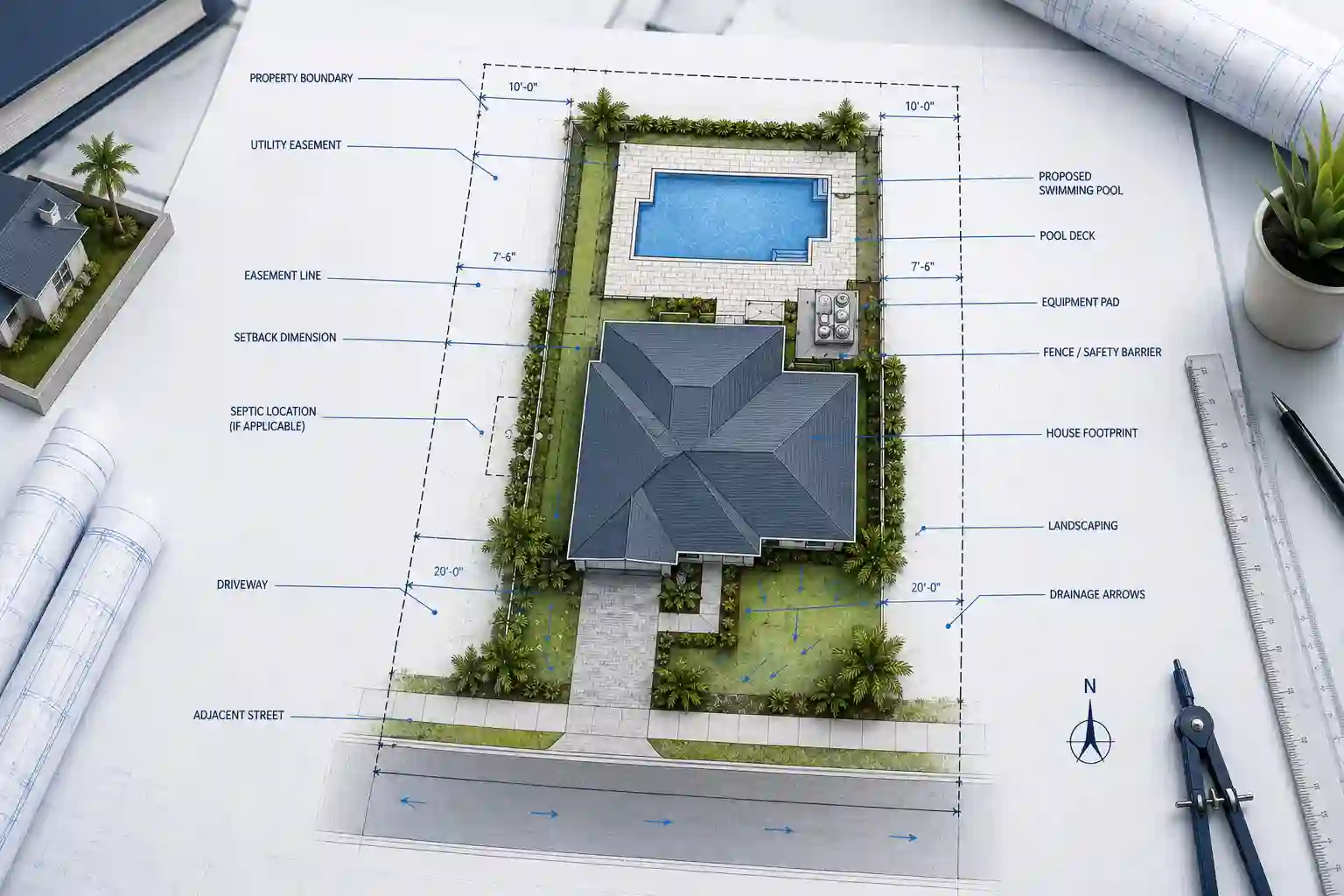 Pool permit site plan showing required property elements