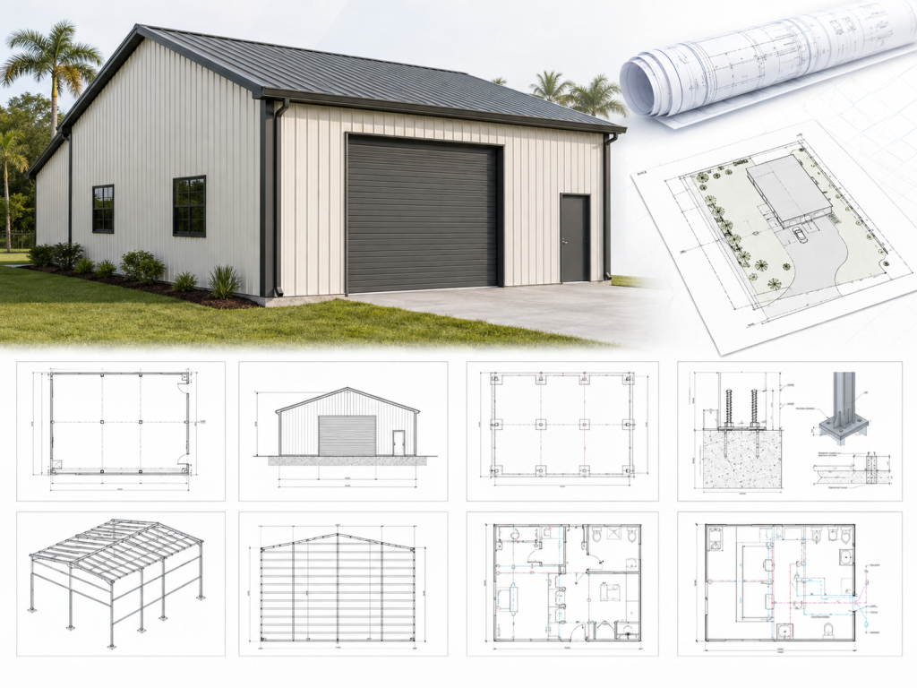 Metal building permit drawings and site plan coordination