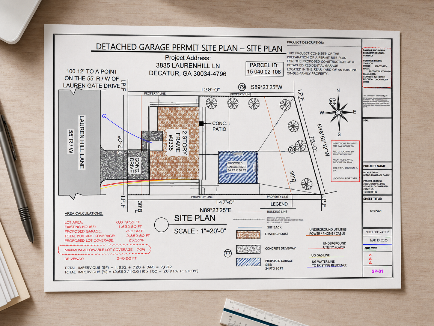 Home addition site plan showing existing and proposed building footprints