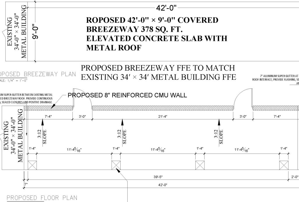 378 SF Covered Breezeway Structural and Roof Plans in New Smyrna Beach, Florida