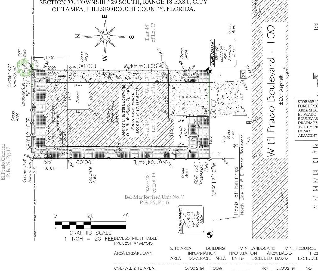 Anonymized sample drawing excerpt for Screened Porch Site Plan, Coverage and Drainage in Tampa, Florida